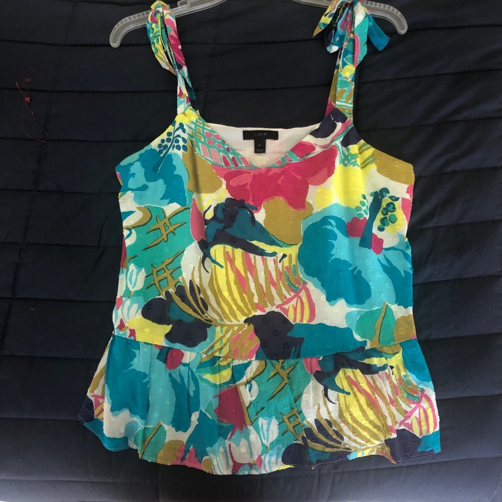 Jcrew printed peplum top with tie straps